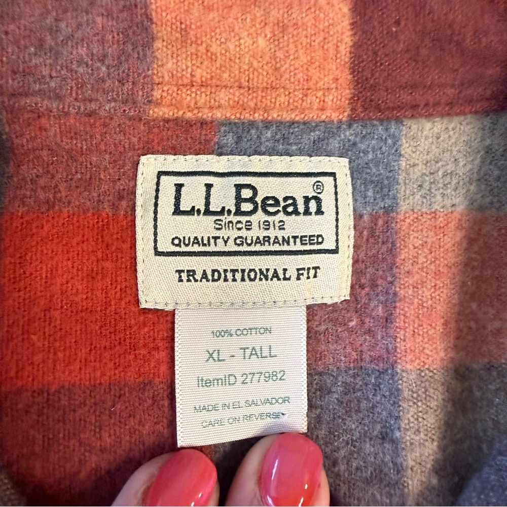 L.L. Bean Men’s Chamois shirt Traditional Fit Flannel Red orange Gray XL tall - Picture 2 of 7